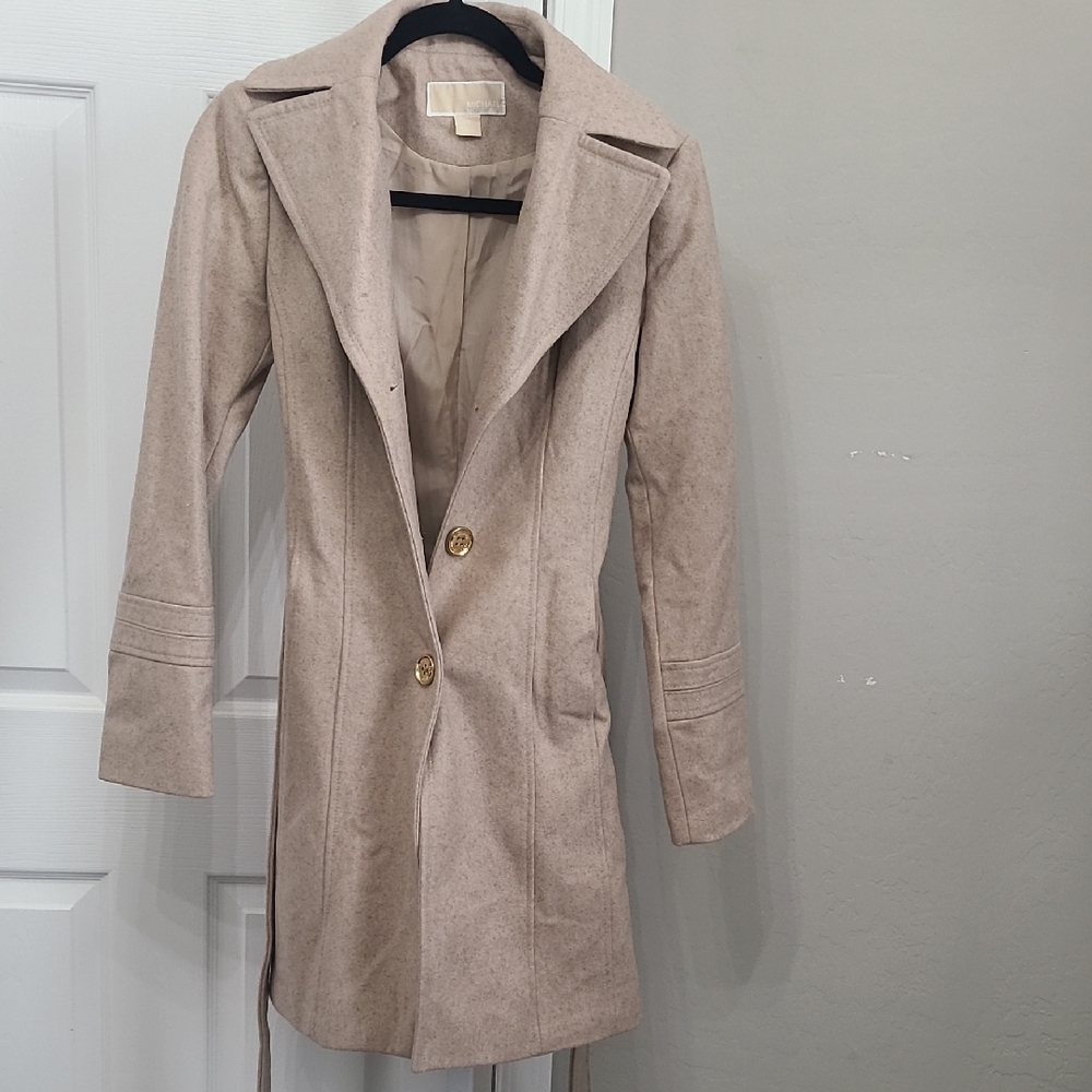 Michael Kors Women Coat XS Tan Gold‎ Buttons Wool Blend Pea Coat Blazer Jacket
